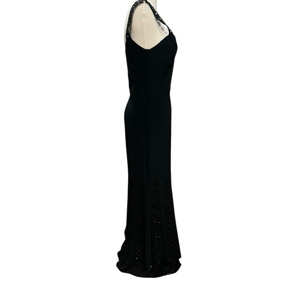 Lillie Rubin Maxi Dress Womens 8 Black Embroidered Beaded Evening Gown Formal - Picture 3 of 14